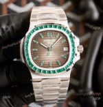 Super Clone Swiss Patek Philippe Nautilus Gray Texture Dial Watch set Green Diamonds New 5711